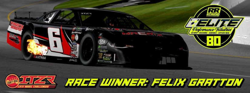 Felix Gratton wins at Richmond in the County Road Custom Millwork Late Model Challenger Series Elite Performance Industries 80!